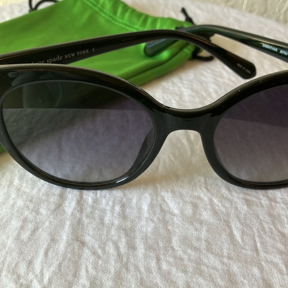 Kate Spade: Black Samantha Cat Eye Sunglasses- Gray gradient- green sleeve - Picture 8 of 16